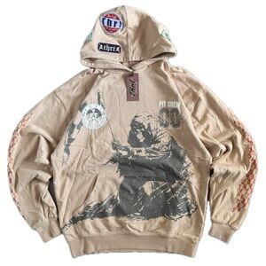THRT “Pit Crew” Hoodie Tan Size Small Runs Large — Streetwear Graphic Hoodie
